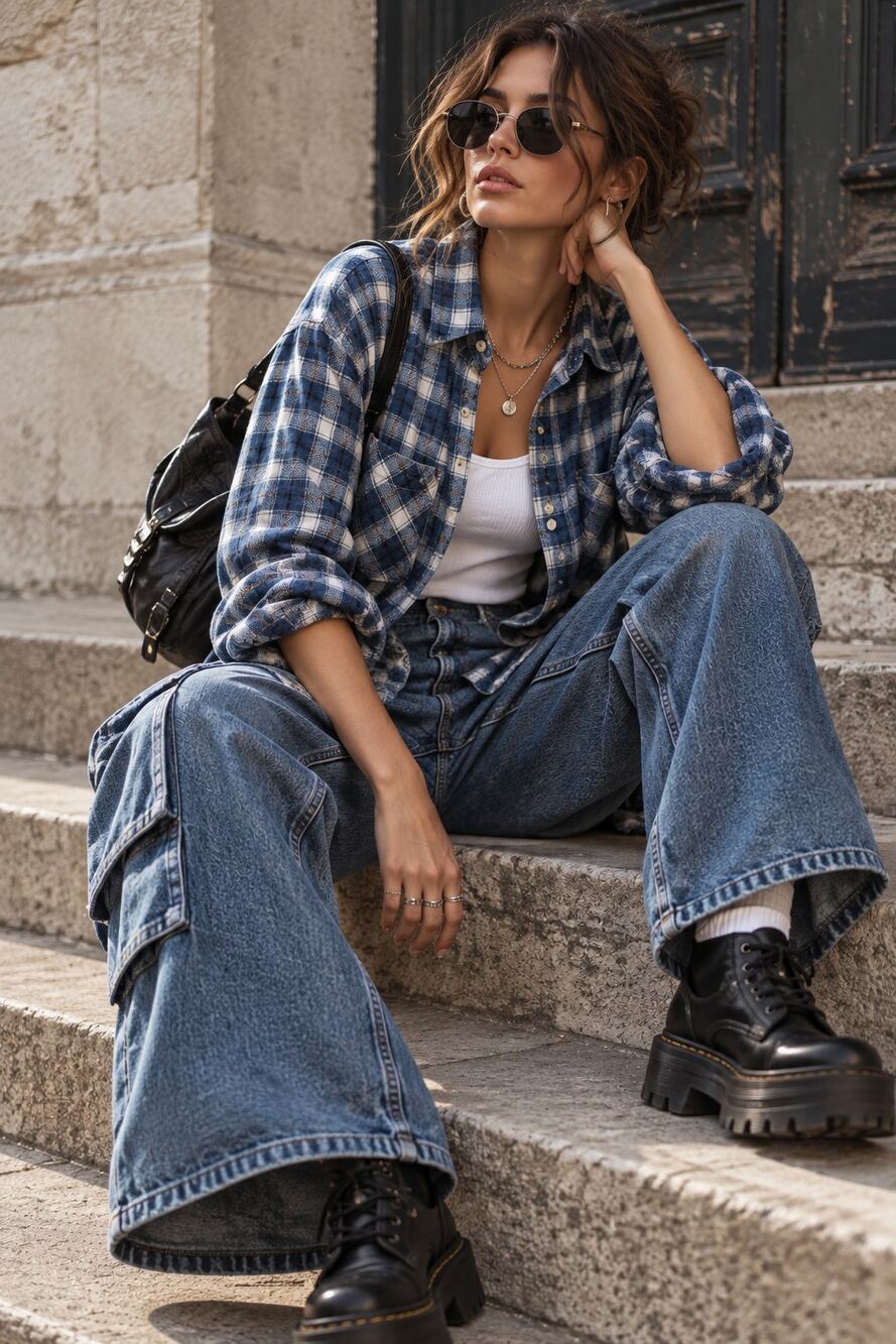 BDG Urban Outfitters Plaid Button Down Shirt Blue Oversized Flannel Flaws S